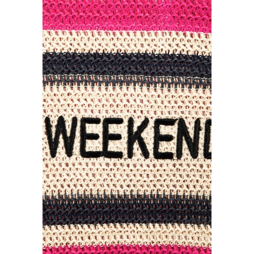 SOLD OUT Fuchsia Hello Weekend Straw Braided Tote Bag - Picture 2 of 4